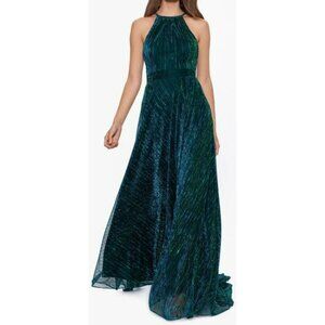 Betsy & Adam $269  Mila Metallic Halter Maxi Formal Gown Dress Sz 2 NWT